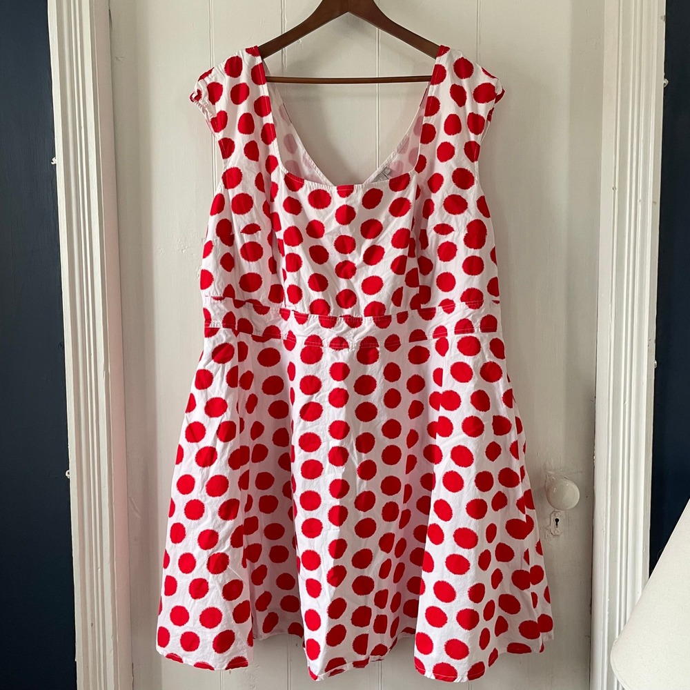 eShakti Red Polka Dot Fit Flare Dress Women's Lined 4X 30W Cotton Sleeveless